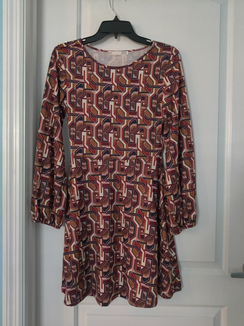 SFERRA Long-Sleeve Geometric Print Dress in Rust, Navy, Cream, Tan